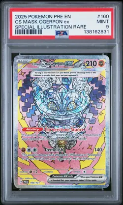 2025 POKEMON PRE EN-PRISMATIC EVOLUTIONS #160 CORNERSTONE MASK OGERPON EX PSA 9 - Image 1