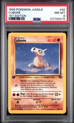 1999 POKEMON JUNGLE 1ST EDITION #50 CUBONE PSA 8 - Image 1
