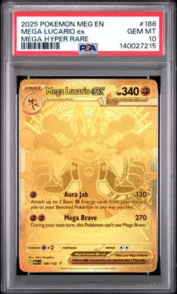 2025 POKEMON MEG EN-MEGA EVOLUTION MEGA HYPER RARE #188 MEGA LUCARIO EX PSA 10 - Image 1