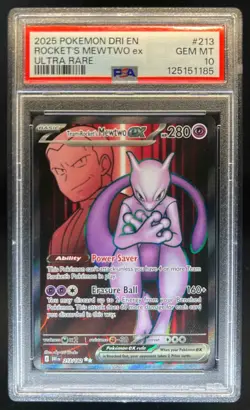 2025 Pokemon Destined Rivals Team Rocket's Mewtwo ex #213/182 PSA 10 - Image 1
