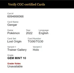 Gengar Trainer Gallery TG06/TG30 Lost Origin CGC 10 GEM MINT Pokemon - Image 5