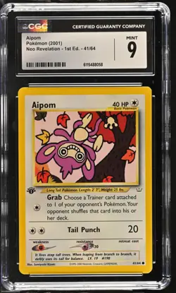 CGC MINT 9 Pokemon Aipom 41/64 2001 Neo Revelation 1st Edition - Image 1
