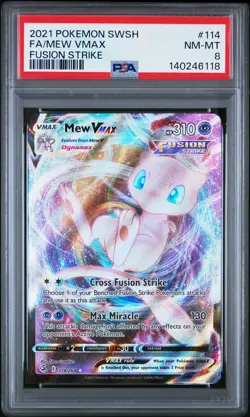2021 POKEMON SWORD & SHIELD FUSION STRIKE #114 FULL ART/MEW VMAX PSA 8 - Image 1
