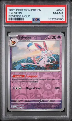 2025 POKEMON PRE EN-PRISMATIC EVOLUTIONS REVERSE HOLO #040 SYLVEON PSA 8 - Image 1