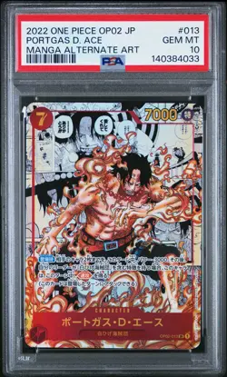 2022 ONE PIECE JPN OP02-PARAMOUNT WAR MANGA ALTERNATE ART PORTGAS D. ACE PSA 10 - Image 1