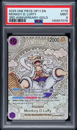 2025 ONE PIECE OP11-A FIST OF DIVINE SPEED 3RD ANV-GOLD MONKEY D. LUFFY PSA 9 - Image 1