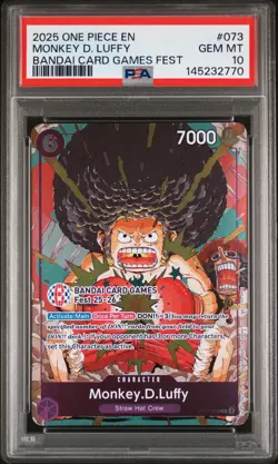 2025 ONE PIECE PROMOS BANDAI CARD GAMES FEST #073 MONKEY D. LUFFY PSA 10 - Image 1