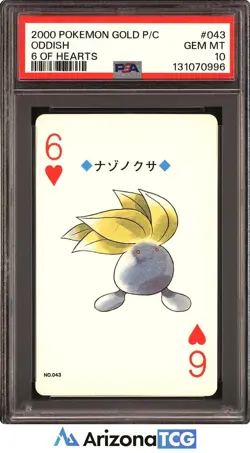 Pokemon 2000 Oddish 043 6 Of Hearts Pokemon Gold Playing Card Japanese PSA 10 - Image 1