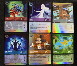 Disney Lorcana D100 Gift Set Promo Card Lot Of 6 - Mickey, Elsa, Stitch, Genie - Image 1