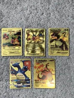 Set of 5 Charizard Gold Foil Fan Art Display Cards NM! - Image 1