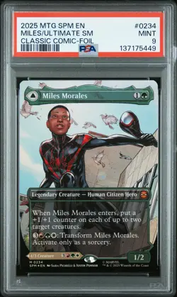 2025 MTG MARVEL'S BORDERLESS-FOIL MILES MORALES/ULTIMATE SPIDER-MAN PSA 9 - Image 1