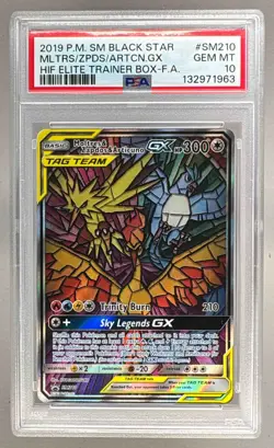 1963 Moltres Zapdos Articuno GX 2019 Pokemon Hidden Fates ETB Promo SM210 PSA 10 - Image 1