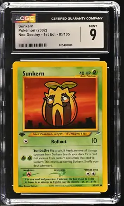 CGC MINT 9 Pokemon Sunkern 83/105 2002 Neo Destiny 1st Edition - Image 1