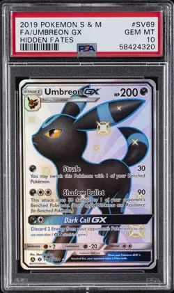 2019 POKEMON SUN & MOON HIDDEN FATES #SV69 FULL ART/UMBREON GX PSA 10 - Image 1