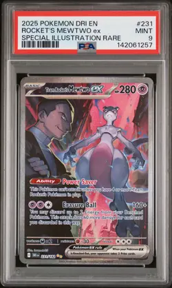 2025 POKEMON DRI SPECIAL ILLUSTRATION RARE #231 TEAM ROCKET'S MEWTWO EX PSA 9 - Image 1