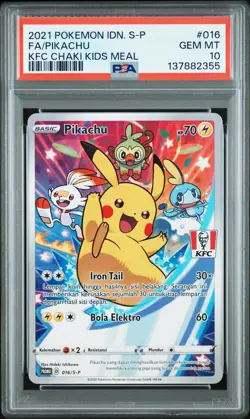 2021 POKEMON INDONESIAN S PROMO KFC CHAKI KIDS MEAL FULL ART/PIKACHU PSA 10 - Image 1