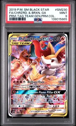 2019 Pokemon SM230 Charizard & Braixen GX Full Art Promo PSA 9 Tag Team - Image 1
