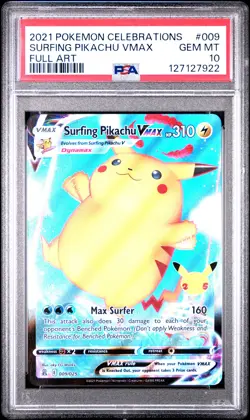 2021 POKEMON CELEBRATIONS #009 FULL ART/SURFING PIKACHU VMAX PSA 10 - Image 1