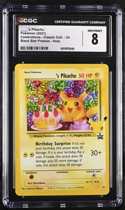 Birthday Pikachu 24 Celebrations Holo Pokemon CGC 8 Nm/mint *040 - Image 1