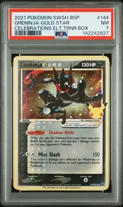 2021 POKEMON SWSH CELEBRATIONS ETB PROMO #144 GRENINJA-GOLD STAR PSA 7 - Image 1