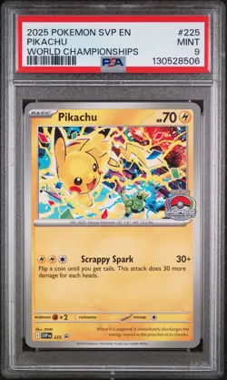 2025 POKEMON SVP EN-SV BLACK STAR PROMO WORLD CHAMPIONSHIPS #225 PIKACHU PSA 9 - Image 1