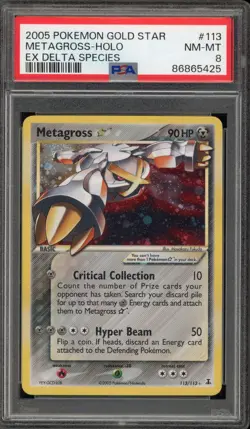 Pokemon Metagross Gold Star EX Delta Species Holo Ultra Rare #113 PSA 8 - Image 1