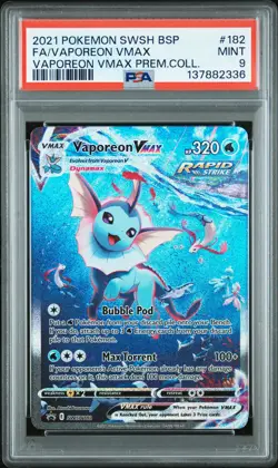 2021 POKEMON SWSHPREMIUM COLLECTION PROMO #182 FULL ART/VAPOREON VMAX PSA 9 - Image 1