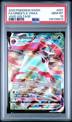 2020 POKEMON SWORD & SHIELD VIVID VOLTAGE #021 FULL ART/ORBEETLE VMAX PSA 10 - Image 1