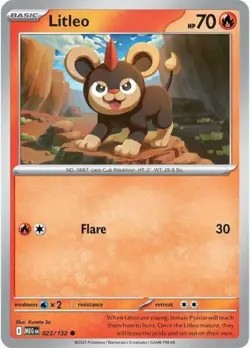 Litleo - 023/132 - Common - Reverse Holo NM, English Pokemon Mega Evolution Base - Image 1
