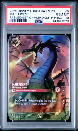 2025 DISNEY LORCANA EN P3-PROMO #5 MALEFICENT MONSTROUS DRAGON PSA 10 - Image 1