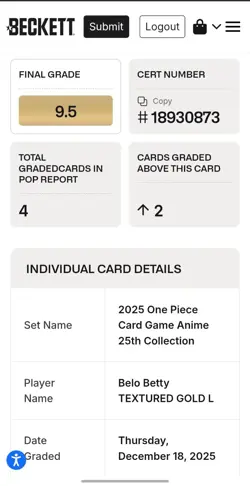 ONE PIECE CARD GAME 2025 ANIME 25TH BELO BETTY TEXTURED GOLD FOIL LEADER BANDAI - Image 4