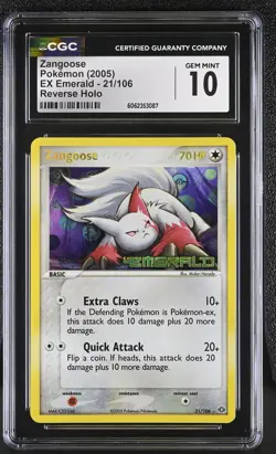 CGC 10 GEM MINT Zangoose EX Emerald 21/106 Reverse Holo STAMPED Pokemon Card - Image 1