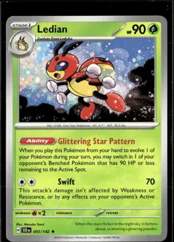 Pokemon Ledian 003/142 Stellar Crown Non Holo Rare 2 Card Lot - Image 1