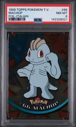 Machop 66 Pokemon Topps RARE ITALIAN Vintage Tcg Card 1999 Foil PSA 8 *LOW POP! - Image 1