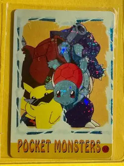 💥 PIKACHU BLASTOISE Vintage Prism Holo Sticker Card Anime Collectible Foil 💥 - Image 1