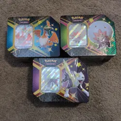 Pokemon Shining Fates V Tin Set All 3 Boltund Cramorant Eldegoss Factory - Image 1