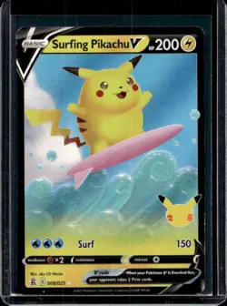 2021 Pokemon SWSH Celebrations Surfing Pikachu V #008/025 - Image 1