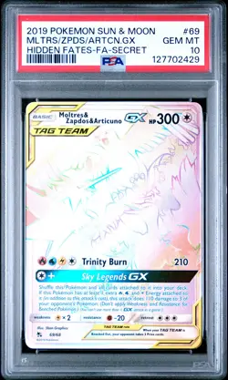 2019 POKEMON SUN & MOON HIDDEN FATES SECRET FA/MOLTRES ZAPDOS ARTICUNO GX PSA 10 - Image 1