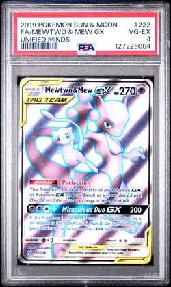 2019 POKEMON SUN & MOON UNIFIED MINDS #222 FULL ART/MEWTWO & MEW GX PSA 4 - Image 1