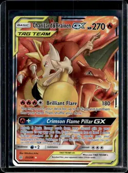 2019 Pokemon Sun & Moon Cosmic Eclipse Charizard Braixen Tag Team Holo #22/236 - Image 1