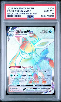 2021 POKEMON SWORD & SHIELD EVOLVING SKIES SECRET FULL ART/GLACEON VMAX PSA 10 - Image 1