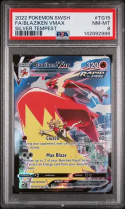 2022 POKEMON SWORD & SHIELD SILVER TEMPEST #TG15 FULL ART/BLAZIKEN VMAX PSA 8 - Image 1