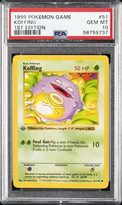 1999 POKEMON BASE SET 1ST EDITION #51 KOFFING PSA 10 - Image 1