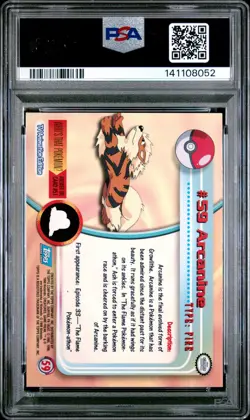1999 TOPPS POKEMON TV RAINBOW FOIL #59 ARCANINE PSA 9 - Image 2
