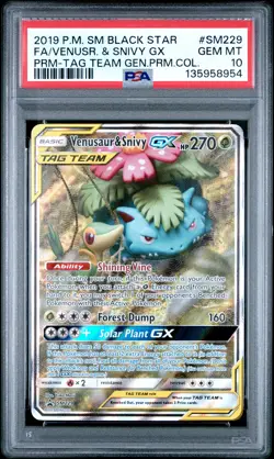 2019 POKEMON TAG TEAM GENERATIONS PREMIUM FULL ART/VENUSAUR & SNIVY GX PSA 10 - Image 1