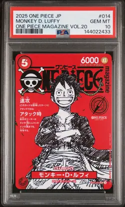 2025 ONE PIECE JPN PROMOS ONE PIECE MAGAZINE VOL.20 #014 MONKEY D. LUFFY PSA 10 - Image 1