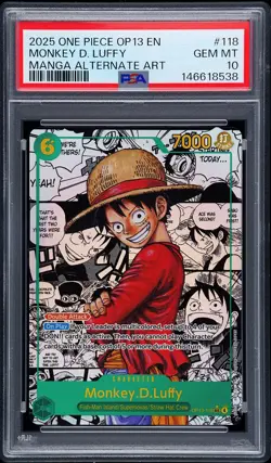 2025 ONE PIECE MANGA ALTERNATE ART OP13-118 MONKEY D. LUFFY PSA 10 - Image 1