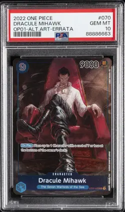 2022 ONE PIECE OP01-ROMANCE DAWN ALTERNATE ART-ERRATA #070 DRACULE MIHAWK PSA 10 - Image 1