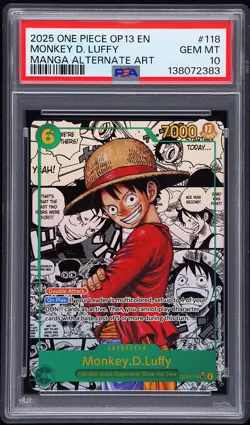 2025 ONE PIECE OP13-CARRYING ON HIS WILL MANGA ALT ART MONKEY D. LUFFY PSA 10 - Image 1