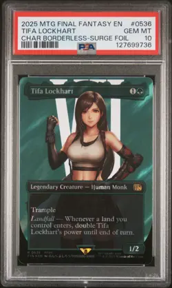 2025 MTG FINAL FANTASY CHARACTER BORDERLESS-SURGE FOIL TIFA LOCKHART PSA 10 - Image 1